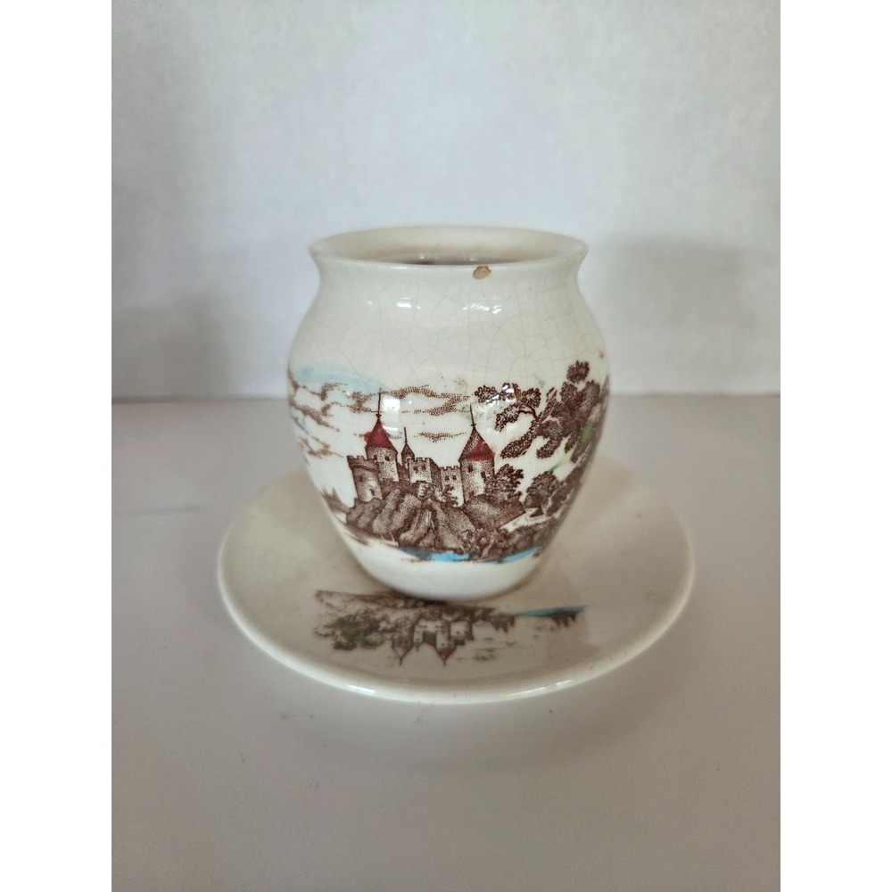 Vintage ROYAL VISTA Jam Jelly Bowl No Lid Plate Castle Scene Brown White Kitchen